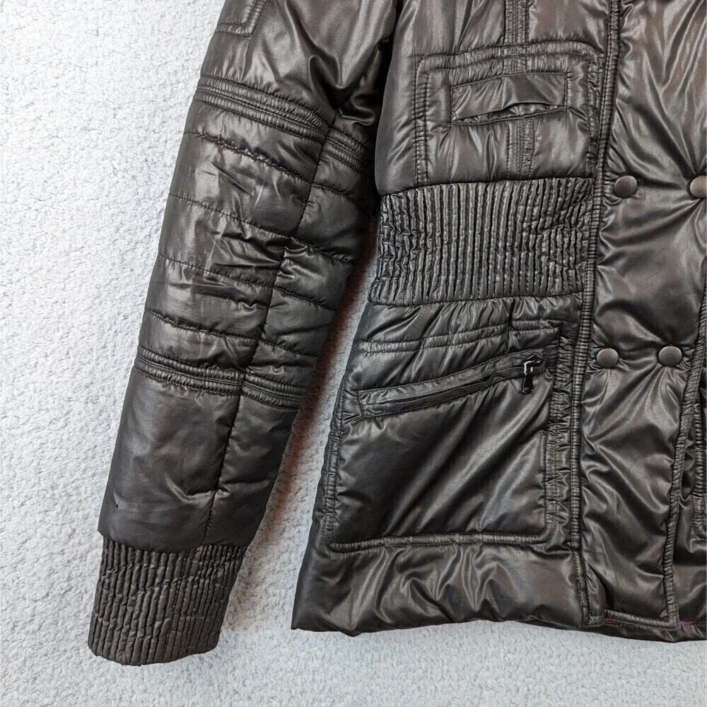 BKE Buckle Puffer Jacket Faux Fur Hood Coat Women's Size Small Black